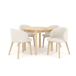 Zestaw stół i krzesła Flavio 5 kolor dąb artisan tkanina jasny szary