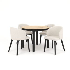 Zestaw stół i krzesła Flavio 5 kolor dąb artisan/ czarny tkanina jasny szary