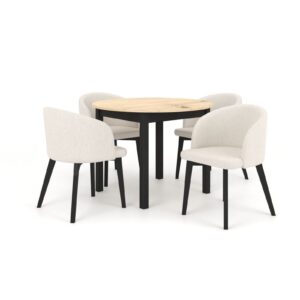 Zestaw stół i krzesła Flavio 2 kolor dąb artisan/ czarny tkanina jasny szary